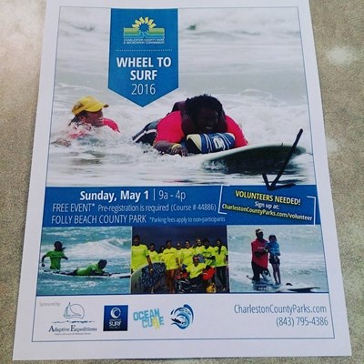 In need of volunteers if you are available.Wheel to surf.This Sunday!Go to charlestoncountyparks.com if u would like to help out, they need lots of in water help, with three times the participants from last year.