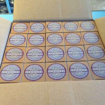 Finally got our delivery of new Sex Wax!!! Hopefully it's not bad luck for more swell!