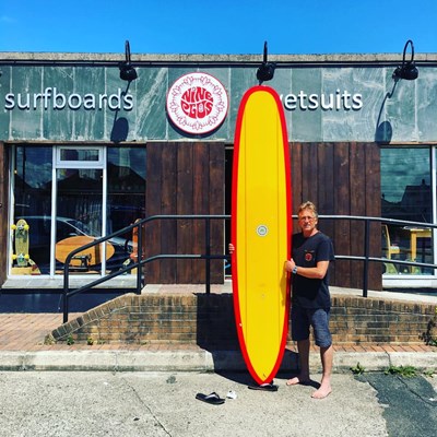 Tim and his Hobie | Tyler Warren Single Fin Pin | 9'4 | 'The most beautiful board in the shop has now left the building' @hobiesurfboards @tyler_warren @nineplus