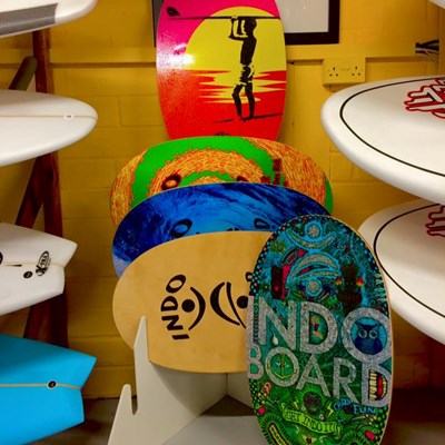 The Triocean Surf IndoBoard rack fully stocked and stoked for Christmas #indoboard #christmas