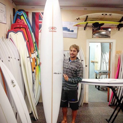 Lucas Silvera WSl junior world champion.  I am honored that top surfers trust my Jaws Mega gun so much that they wax up and paddle straight out to 30' Jaws without any doubt in their equipment.